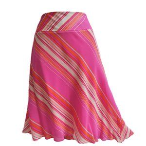 Y2K SiLK Disco Skirt Pink Contrasting Stripe Asymmetrical Hem Satin Lined Zip 10